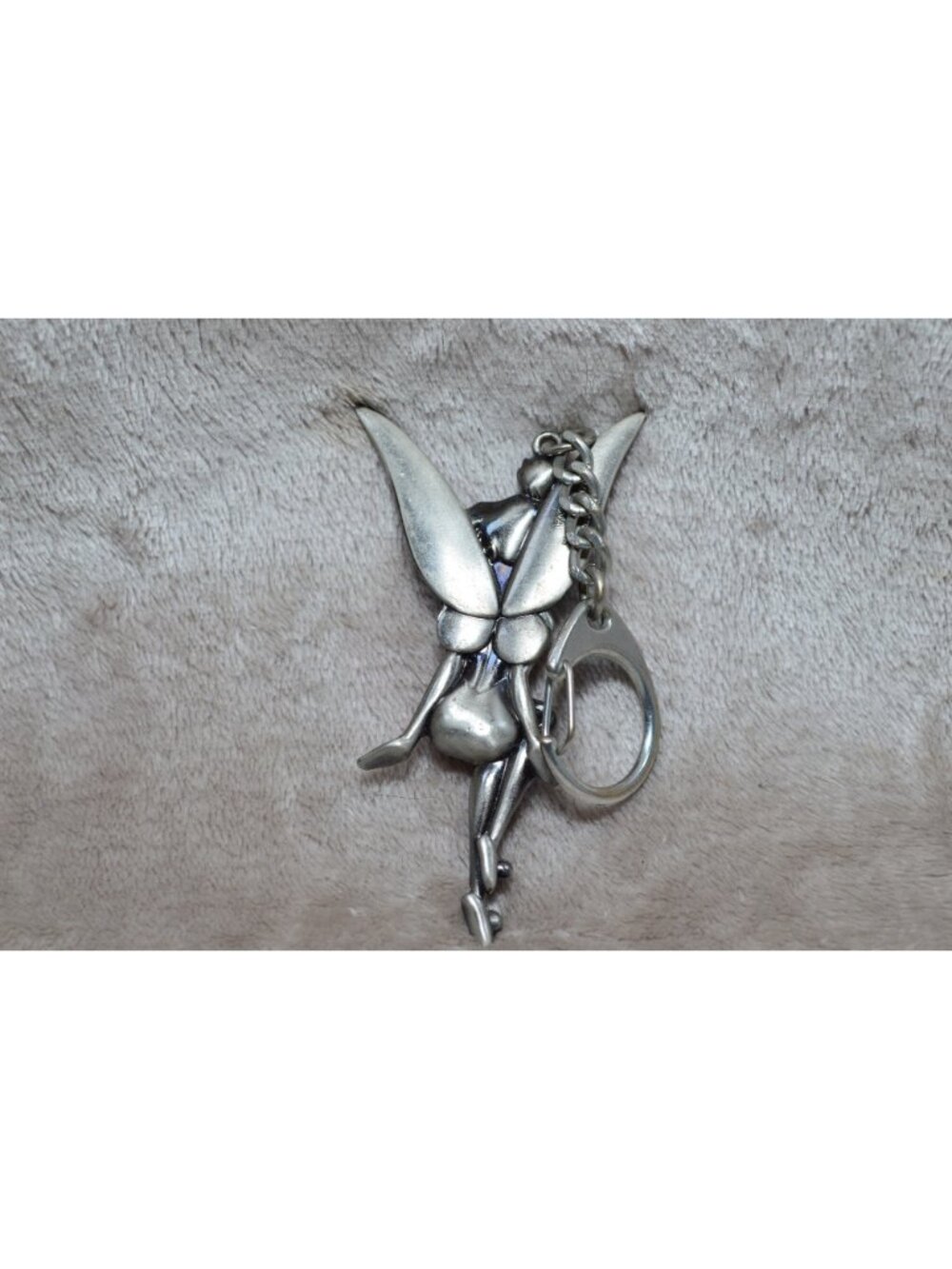 Disney Tinker Bell Pewter Keychain Sassy Fairy Metal Key Ring Bag Charm Retro - Picture 2 of 5